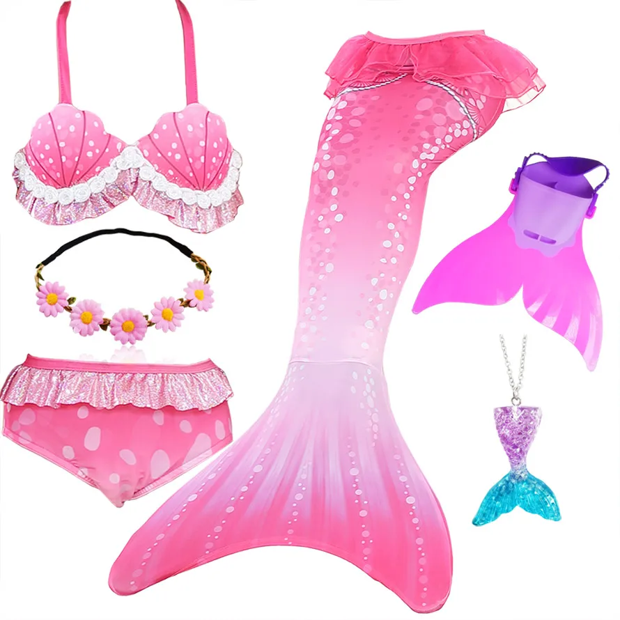 Kids Mermaid Tail for Swimming for Girls Mermaid Costume Cosplay Children Swimsuit Fantasy Beach Bikini Can Add Monofin Fin