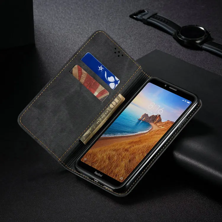 Чехол для Redmi 7 A A7 с откидной крышкой, чехол для Redmi 7A, роскошный однотонный кожаный чехол-бумажник из ткани для Xiaomi Redmi 7A, чехол 360, защита для Redmi 7A