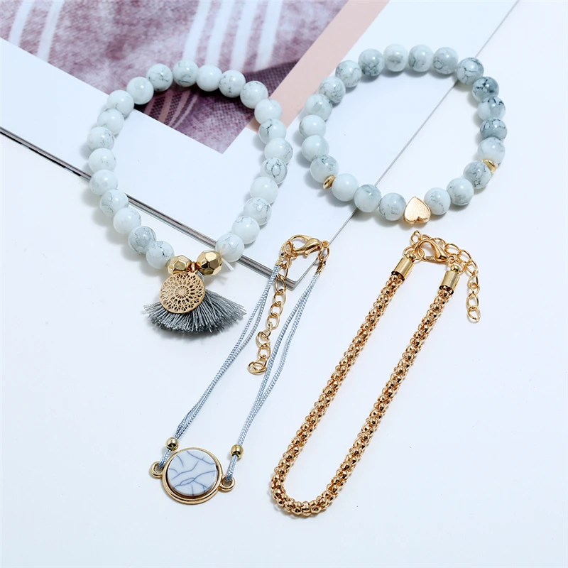 Трендовые браслеты и браслеты для женщин, Украшенные бусинами и кисточками, с каменным плетением, модные золотые браслеты на цепочке, Boho Bijoux