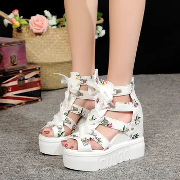 

2020 Woman Sandals Ladies Lace Up Flower Shoes Female Rome Platform Wedges Women's Fashion Comfortable Footwear