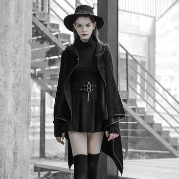 

PUNK RAVE Women's Irregular Hem Woolen Sleeve Stitching Cardigan Jacket Fluff Warm Loose Winter Long Coat