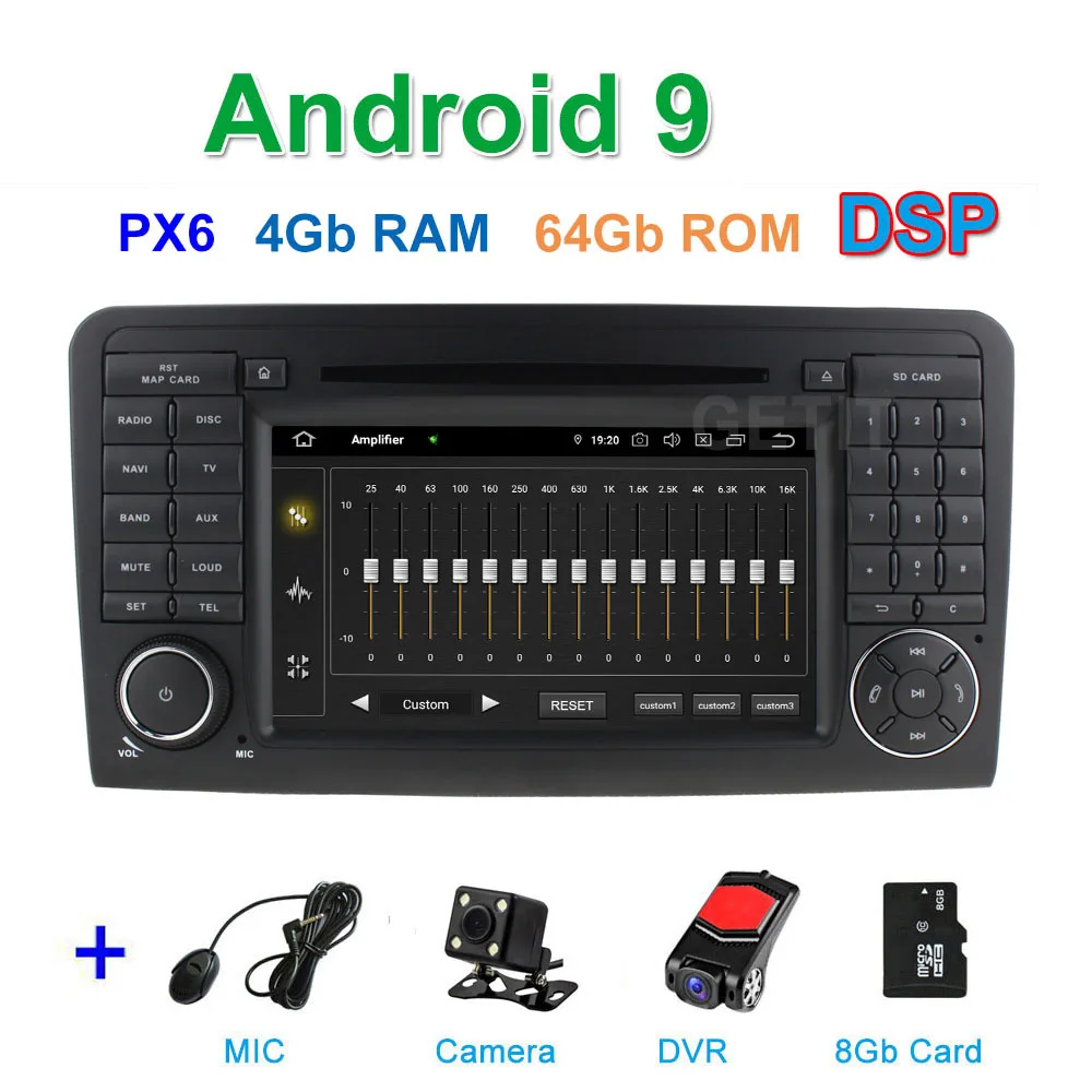 PX6 Автомобильный DVD стерео Мультимедиа Радио Android 9 для Mercedes Benz GL ML CLASS W164 ML350 ML500 X164 GL320 - Цвет: PX6 CAM DVR SD-DSP