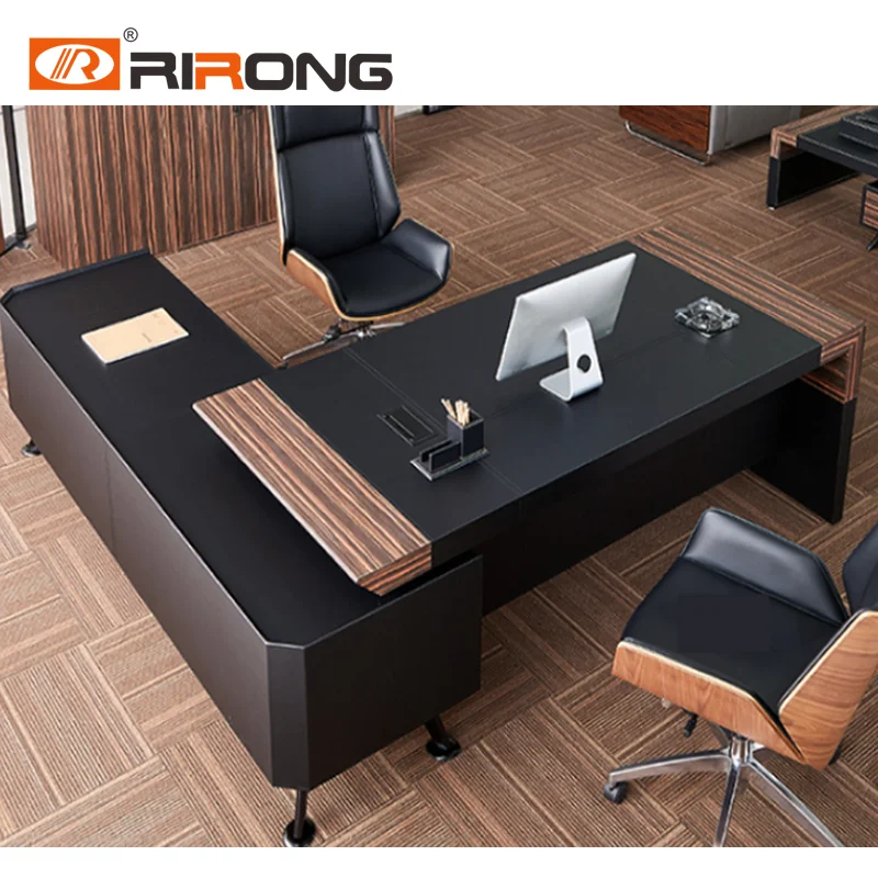 Executive Desk L Shape Wood Leather Modern Table Ceo Manager Office