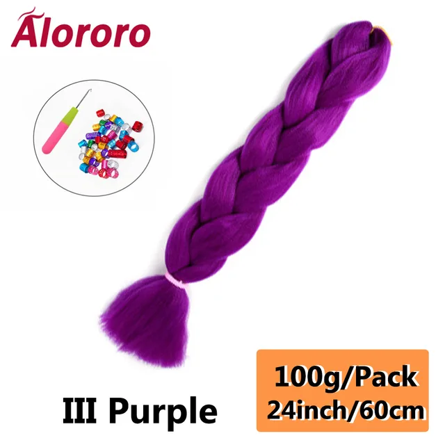 Jumbo Braid Hair Extensions Green Synthetic Braiding Hair 24 Inch Afro Blue Pink Purple Blonde Ombre Hair for Braids Alororo 24inches-IIIPurple