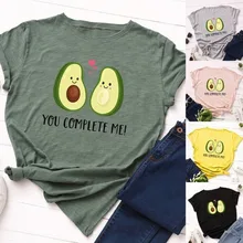 

You Complete Me Avocado Print T Shirt Women Short Sleeve O Neck Loose Tshirt Summer Women Tee Shirt Tops Camisetas Mujer