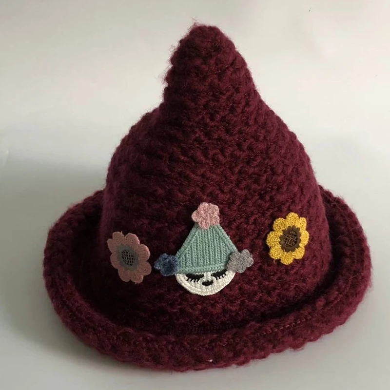 -05 Новинка; модная шерстяная теплая шапка Skullies Beanies; детская зимняя шапка для девочек; вязаные шапки-бини; Весенняя однотонная Шапка-бини - Цвет: -05