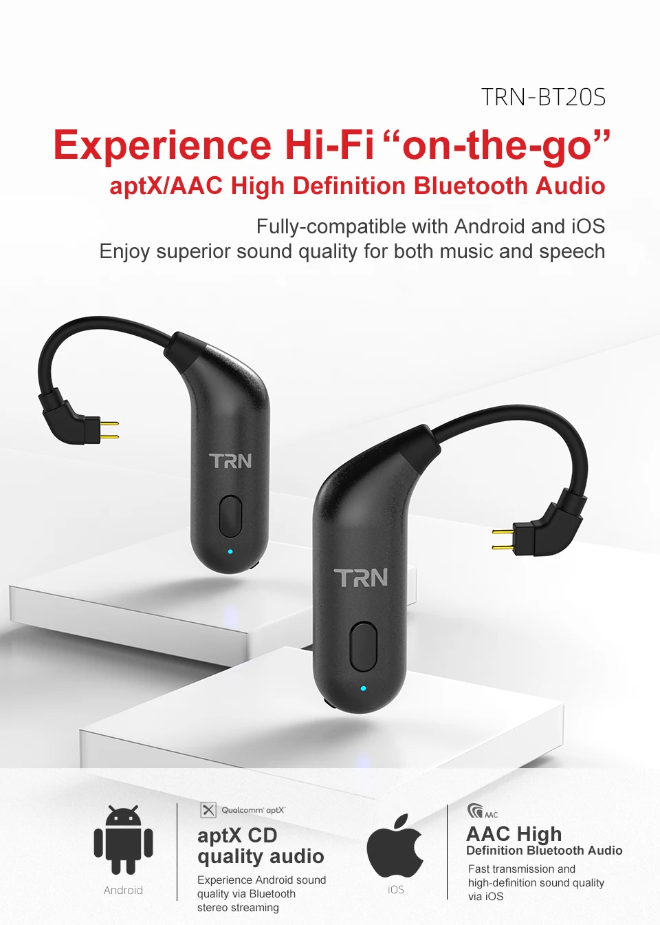 TRN BT20S BT20 беспроводной HDMI Bluetooth 5,0 ушной крючок HIFI наушники 2PIN/разъем MMCX для X6/IM1/IM2/V80/v30 Revonext QT5/QT2