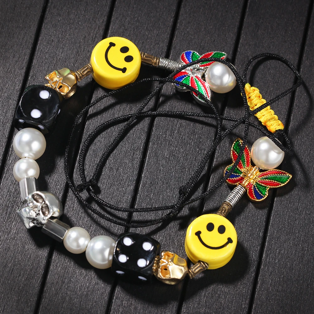 Uwin Smiley Pearl Skull Beads Necklace 