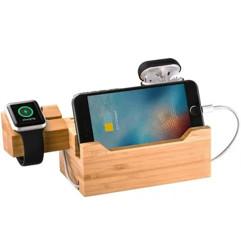 

Wood Charging Station Stand Phone Holder Dock Cable Management with 3 USB Ports For AirPods Watch iPhone 11 XR 8 X Pro MAX iPad