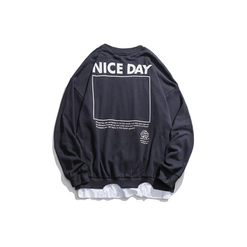 

Japanese Harajuku Fake Two Piece Ripped Sweatshirt for Men and Women Unisex Streetwear Hip Hop Distressed Crewneck Sweatshirts