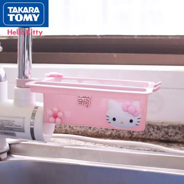 TAKARA TOMY fashion cartoon Hello Kitty faucet holder tableware sponge drain kitchen non-perforated sink rag storage 1