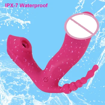 Multifunction 3 In 1 Sucking Vibrator Sex Toys for Women Wearable Dildo Vibrator Anal Vagina Clitoris Stimulator 4