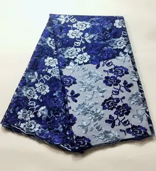 

Double Embroidered Blue African Lace Fabric For Wedding Party Dress 5Yards Latest French Nigerian Flower Lace Fabric