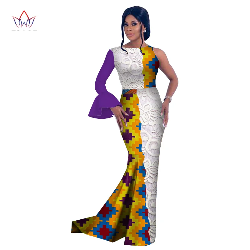 Африканский стиль модные африканские платья для женщин Vestidos кружевные pathwork Dashiki вечерние платья с круглым вырезом WY2630