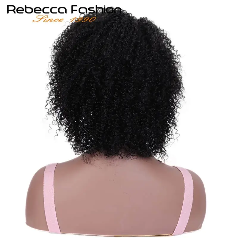 Rebecca Short Bob Wigs Afro Kinky Curly Human Hair Machine Wig Pre Plucked Bleached Knots Remy Brazilian Human Wig Nature Black - Цвет волос: Natural Black