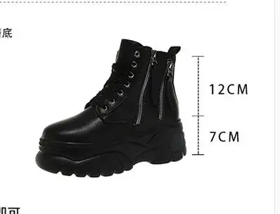 Women Ankle Boots Platforms Shoes Woman 7CM High Heels Thick Bottom Zipper Boots High Top Sneakers 34-39