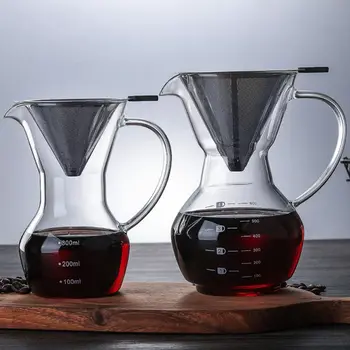 

Pour Over Coffee Maker Paperless Reusable Stainless Steel Filter and BPA-Free Glass Carafe Hand Coffee Dripper Brewer Pot