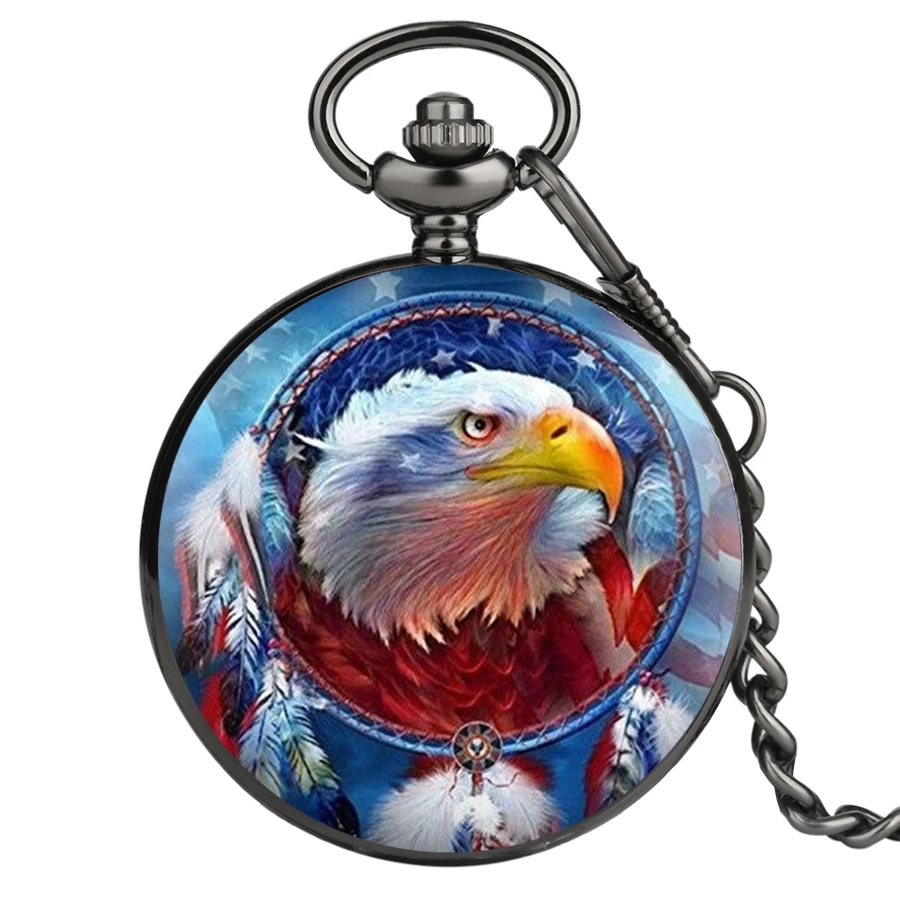 Reloj de bolsillo de cuarzo para hombre, cronógrafo con estampado de águila, analógico, de bolsillo