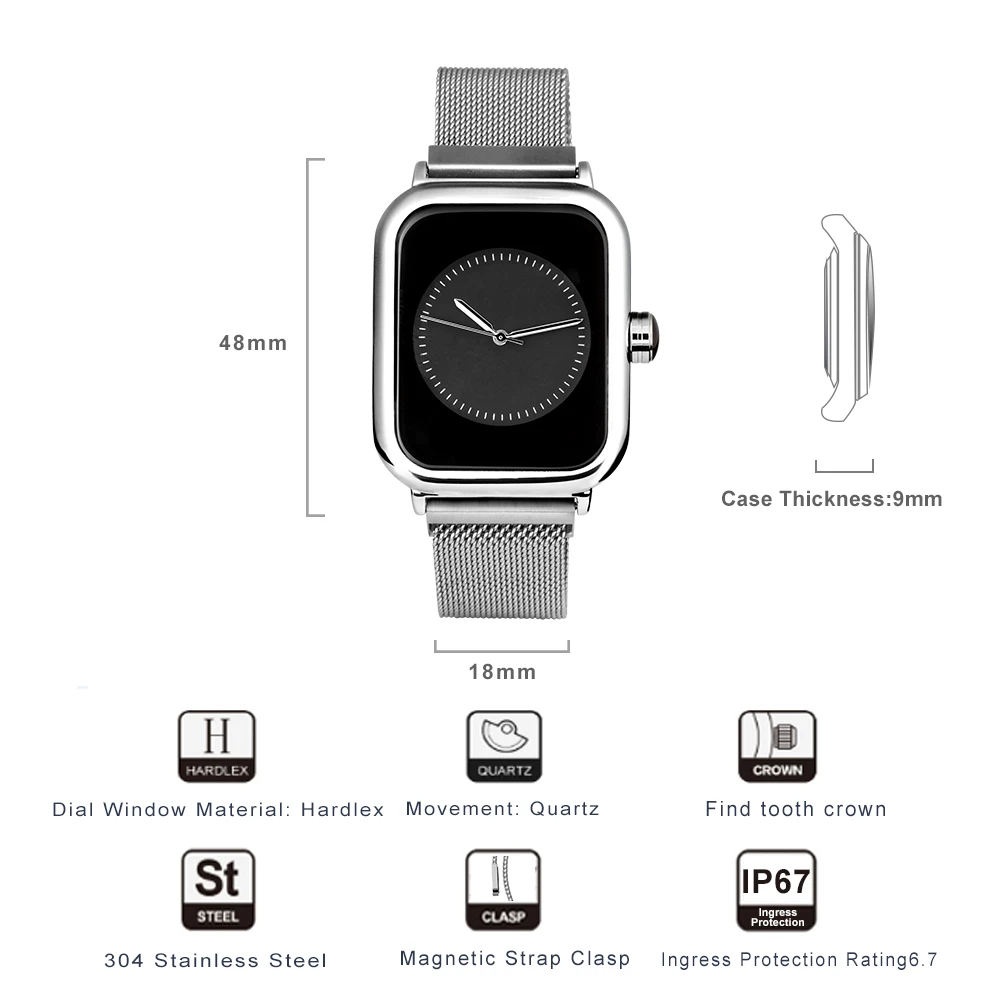 Модные квадратные женские кварцевые наручные часы мужские креативные магнитные часы женские часы с наручным браслетом повседневные стальные сетчатые часы с ремешком