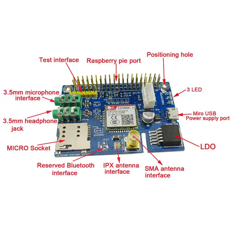 SIM800C GSM GPRS Module Quad-band Development Board for Raspberry Pi
