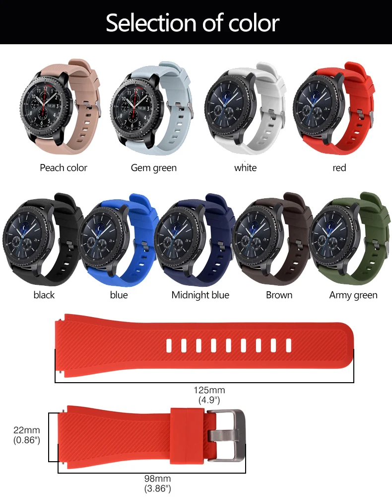 Силиконовый ремешок для часов для samsung gear S3 Classic Frontier 22 силиконовая гелевая ремешок для часов S 3 ремешок для спортивных часов сменный Браслет