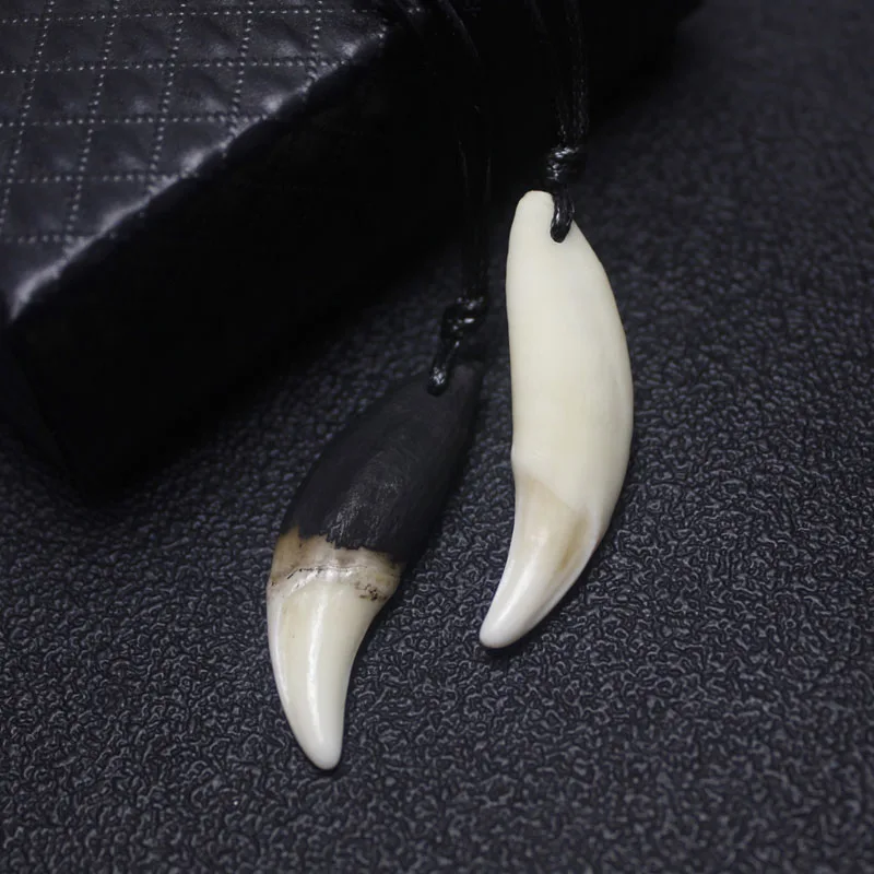 Real Natural Tooth Necklace Black Rope Choker Fashion Vintage Necklace Adjustable Length