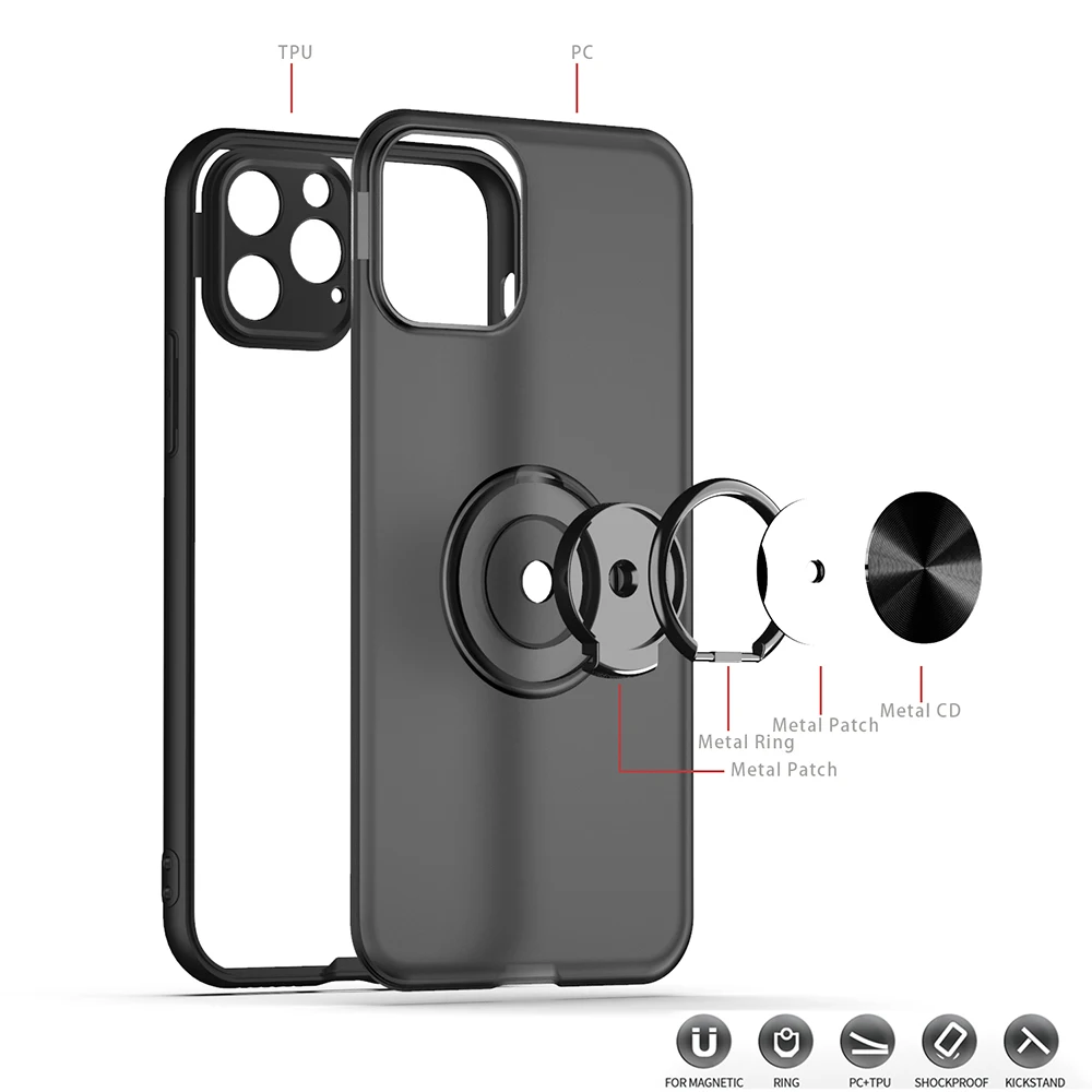 Магнитный чехол бампер с кольцом держателем для iPhone 11 Pro Max XR XS 8 7 6 6S Plus прозрачный