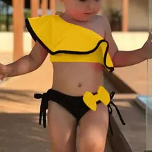 KLV модный купальный костюм для маленьких девочек, комплект бикини с бантом, Топ без бретелек, штаны, детские летние штаны из двух предметов одежда для купания для малышей
