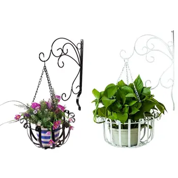 

Iron Hanging Basket Plant Flower Pot Holder Wrought Iron Pendant Plant Stand Flower Shelf Set For Balcony Garden Decoration
