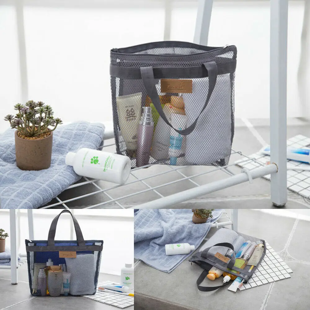 Portable tote cosmetic bag mesh zipper multi-function travel wash storage bag make up bag