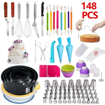 

148pcs Multi-function Cake Decorating Kit Kitchen Dessert Baking Pastry Supplies Cake Turntable Set Pastry Tube Fondant Tool