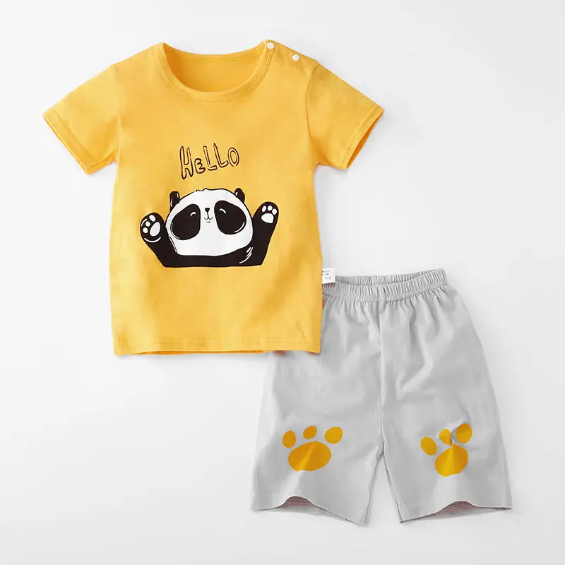 Summer Children Short Sleeve Shorts Set Cotton T-shirt Boys Girls Kids Clothing Wear Baby Clothing Summer 2021 2 Piece Wholesale clothing sets beach	 Clothing Sets