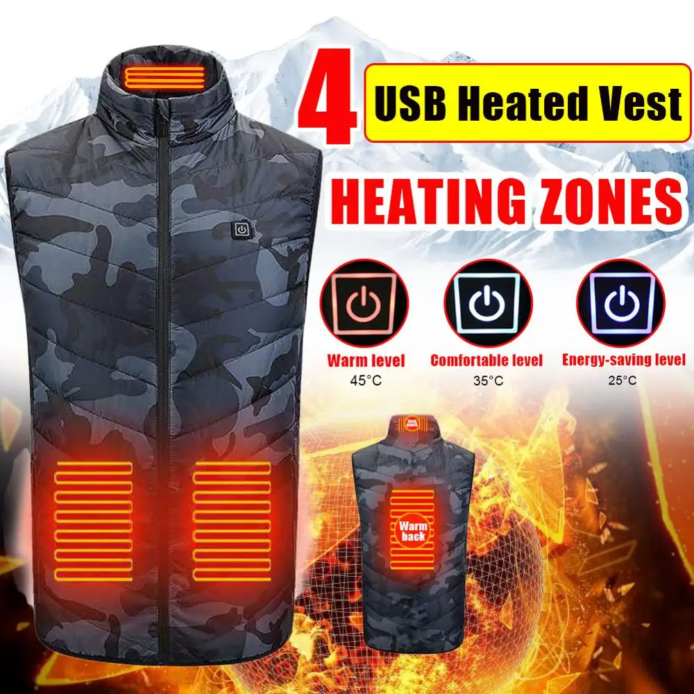 

Camouflage Heated Vest Usb Charging Heated Jacket Men and Women Outdoor Winter warm Vest tactical vest кђѬка с подогѬевом