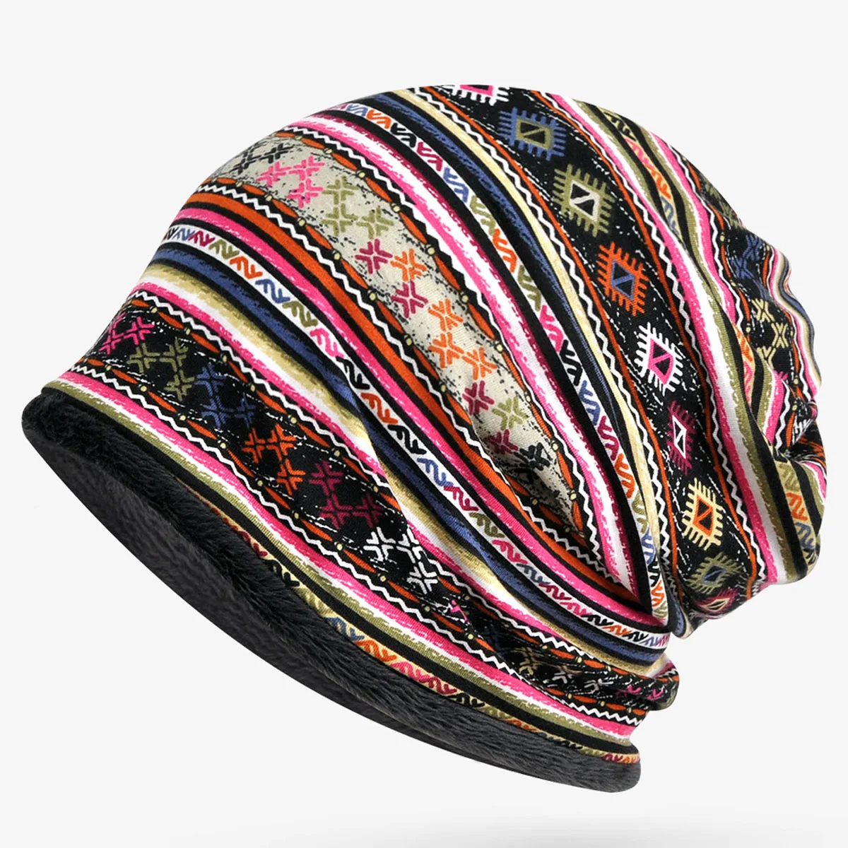 Шапка, шарф, двойное использование, зимняя, теплая, Skullies, этнический стиль, принт, конский хвост, кепка, мужская, женская, хлопок, для улицы, ветрозащитная Кепка