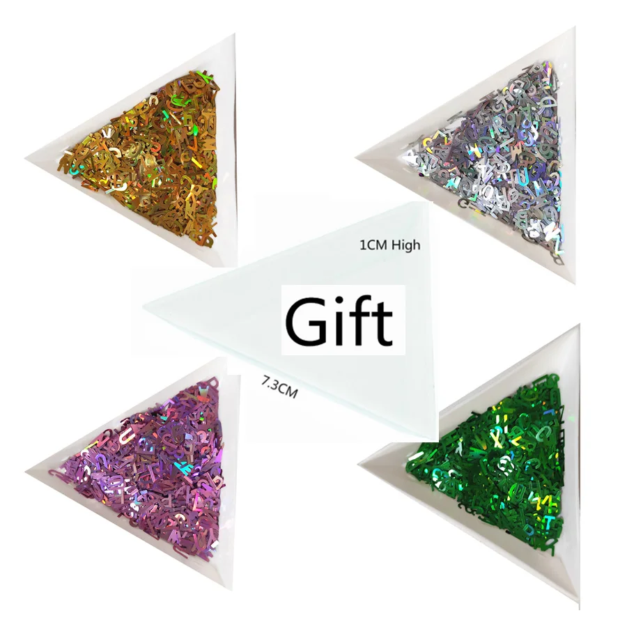 

1Bag Nail Art Glitter + 1 Container for Tips UV Gel 3D Nail Decoration Manicure DIY Accessories Letter Ultrathin Sequin Laser