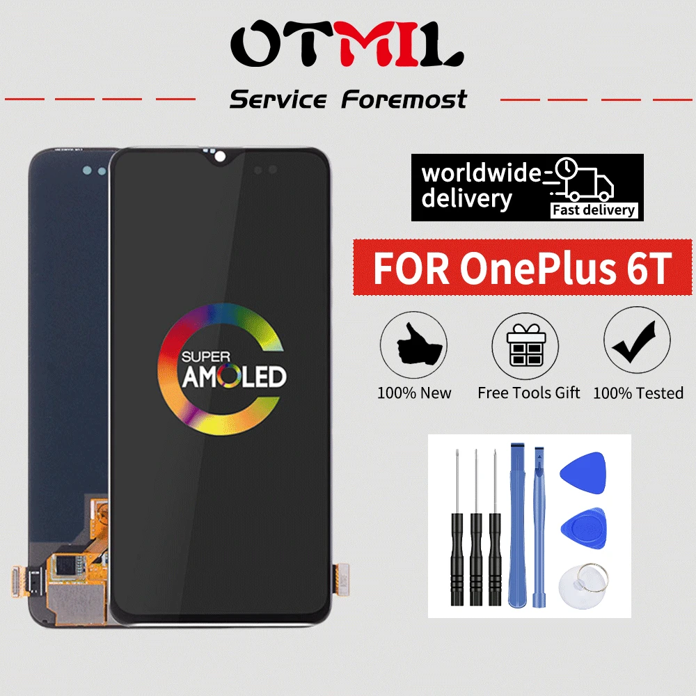 6,4" Super AMOLED для OnePlus 6T lcd кодирующий преобразователь сенсорного экрана в сборе Замена для OnePlus 6T дисплей#1