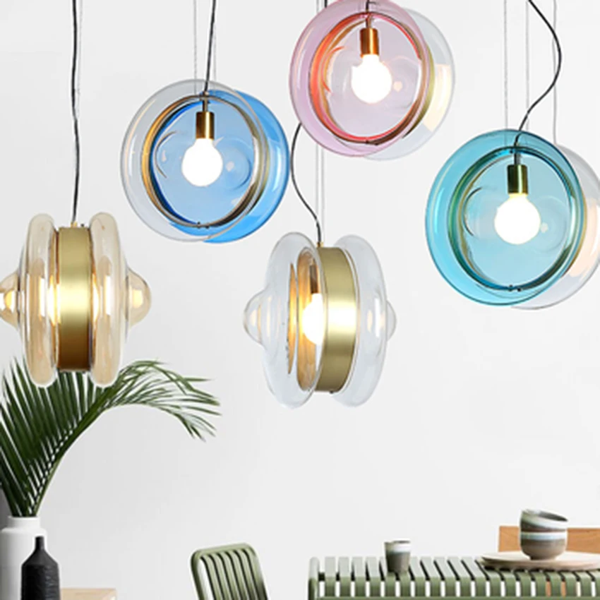 

Nordic LED Colorful Gradient Glass Pendant Lights Lighting Modern Creative Living Room Lamp Bedroom Bedside Decor Light Fixtures
