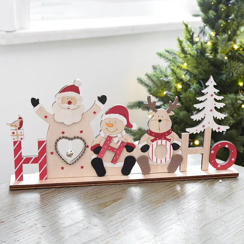 Wooden snowman old man desktop decoration ornament Christmas tree house lights decoration Christmas wall decor merry new year