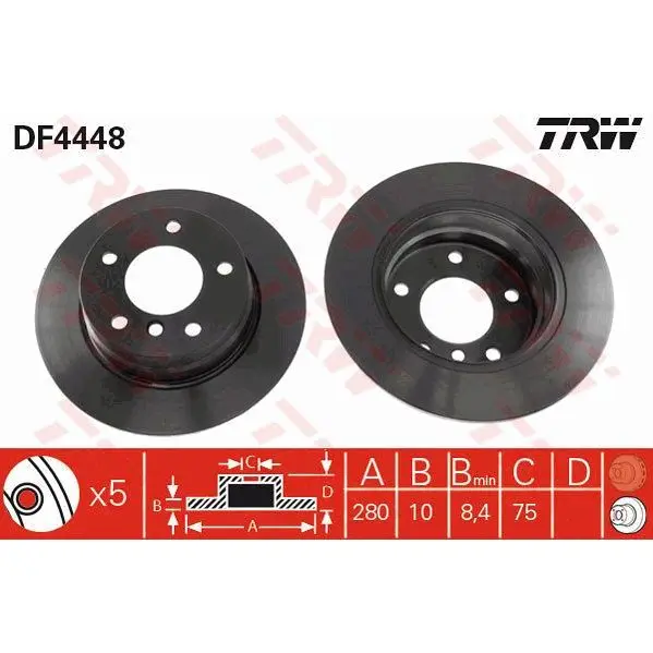 Диск тормозной задний BMW E87 1.6/1.8/1.8D M47/N42/N45 04 TRW DF | Автомобили и мотоциклы
