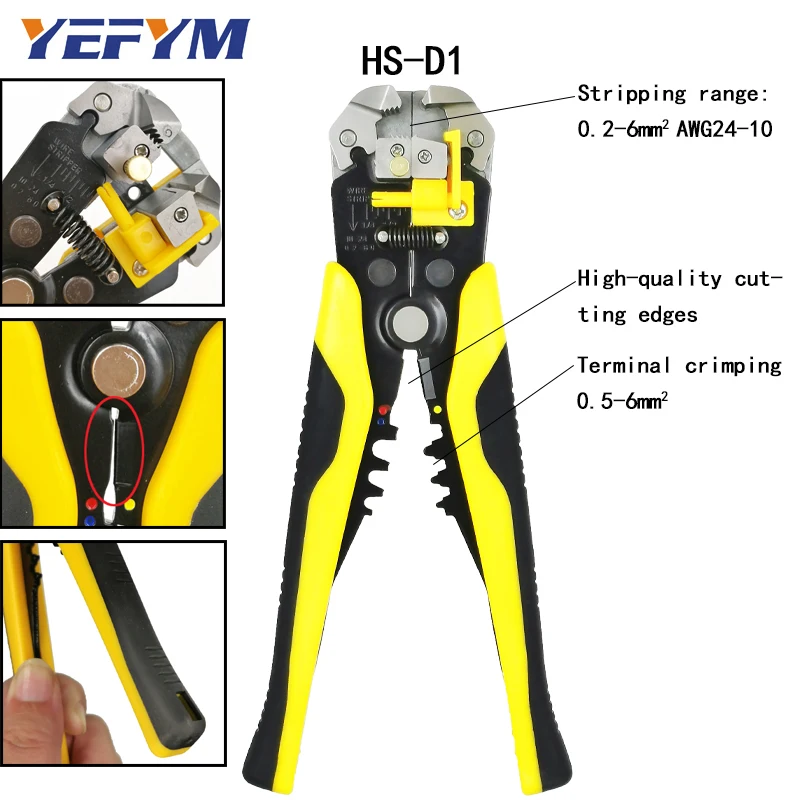 Плоскогубцы для зачистки проводов, многофункциональные инструменты, Электрический акуматический ручной инструмент для зачистки, режущий зажим, возможность 0,2-6 мм2, набор инструментов для ремонта - Цвет: HS-D1