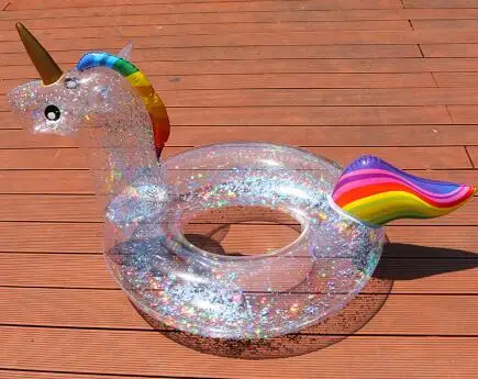 clear unicorn Блесток Единорог плавающий для бассейна надувной плавательный круг дети взрослый Кристалл Блестящий плавательный кольцо бассейн трубка плавание мин круг бассейн игрушки - Цвет: clear unicorn