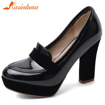 

karinluna new fashion 2020 plus size 33-48 chunky high heels black red shoes woman pumps platform office lady pumps female