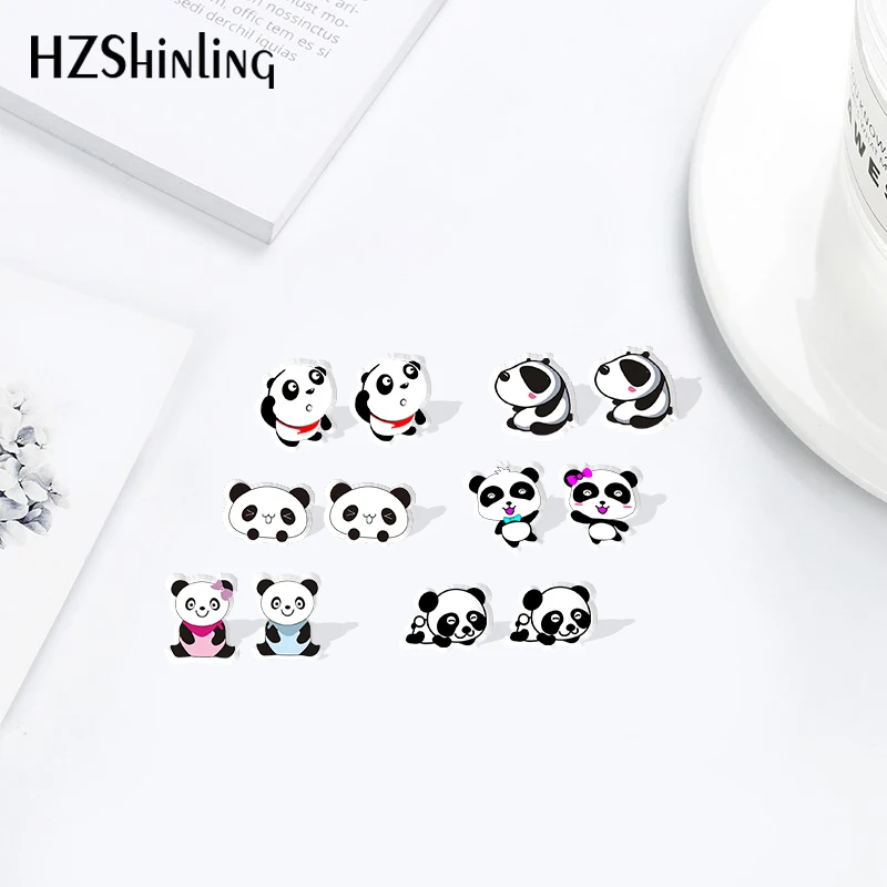 Женские акриловые серьги гвоздики Panda модные летние полимерные сережки с