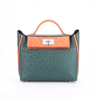 

Fashion Design Authentic Real Ostrich Skin Female Handbag Genuine Leather Dark Green Lady Purse Female Single CrossShoulder Bag