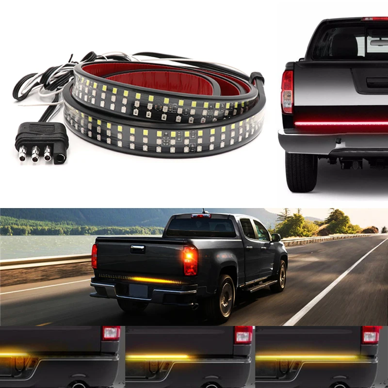 etc. Chevy Brake, Turn Signal, Running, Reverse Backup L.K.Y Tailgate Light Bar 60” Triple Row LED Truck Tail Light Bar Strip Waterproof 3 row No Drill Install for Trucks Trailer Pickup Jeep Ford 