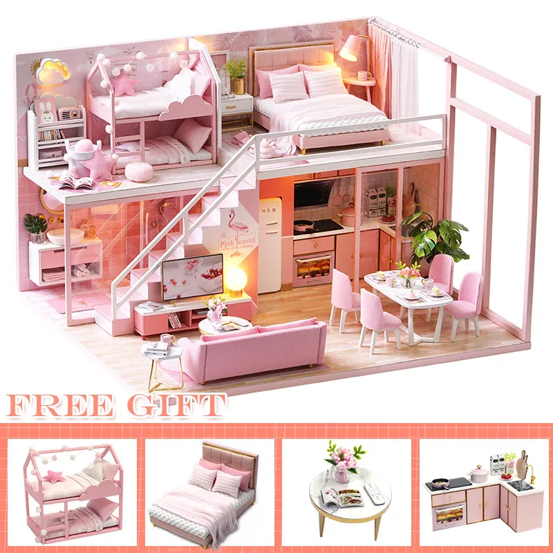 CUTEBEE DIY Dollhouse Wooden doll Houses Miniature Doll House Furniture Kit Casa Music Led Toys for Children Birthday Gift L27 - Цвет: L27A