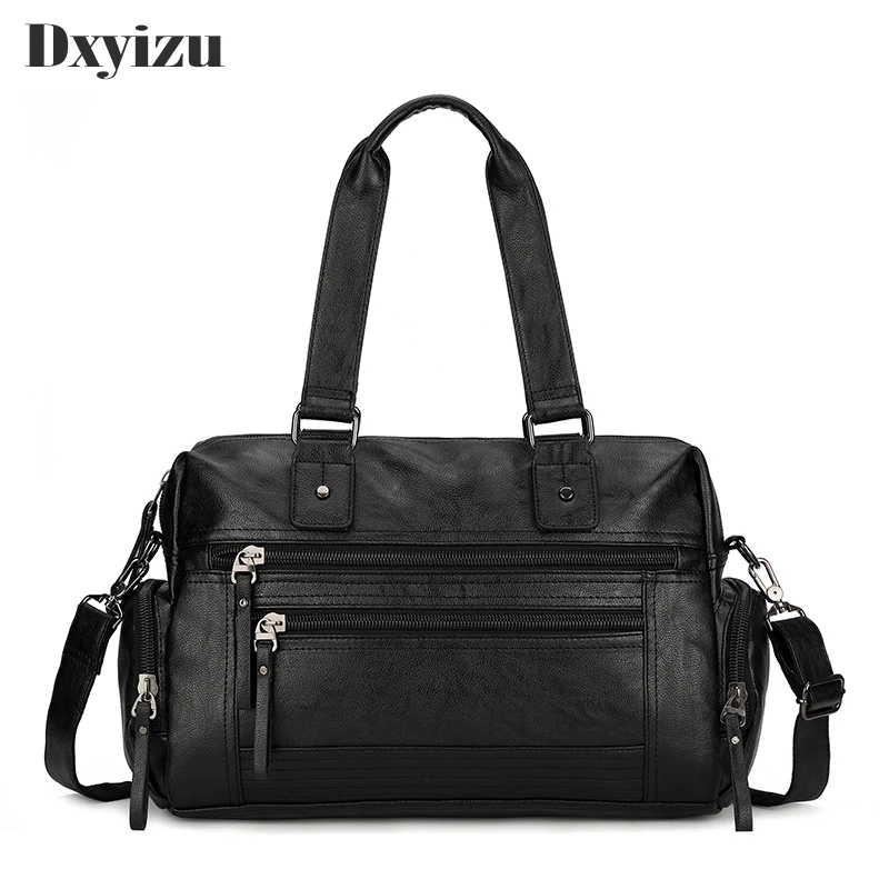 

Men's Leather Travel Bag Foldable Portable Shoulder Bags Luggage Large Capacity Travel Tote Women Duffle Handbag