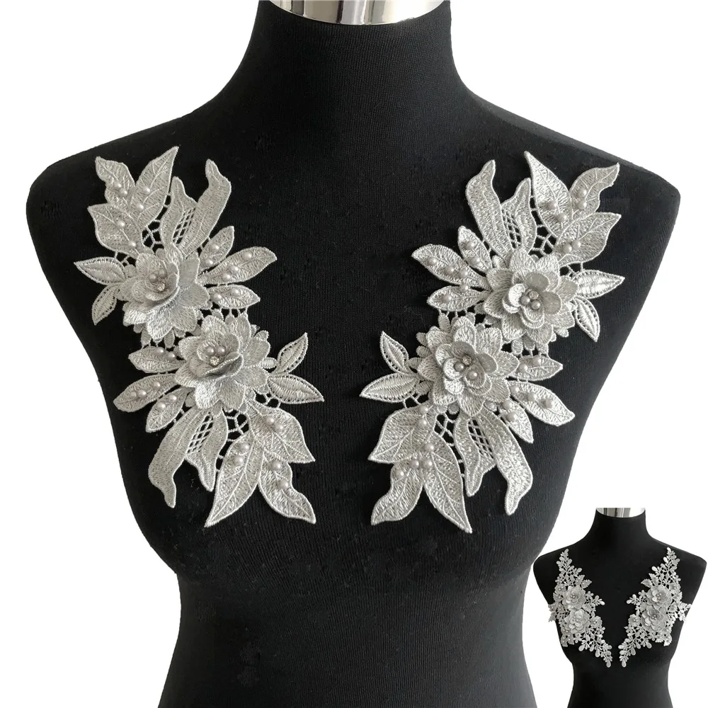 A pair of Gray Flowers Polyester Hollow ABS pearl 3D Rhinestone Lace Collar Baby Hair Band all Used for Sewing Craft Supplies | Дом и сад
