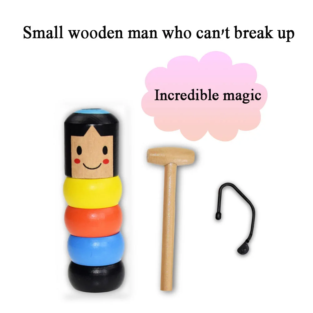 Magic Tricks Wooden Man Toy Invincible Tumbler Wood Made Toy Unbreakable Funny Resurrected Puppet Reassembled for 2