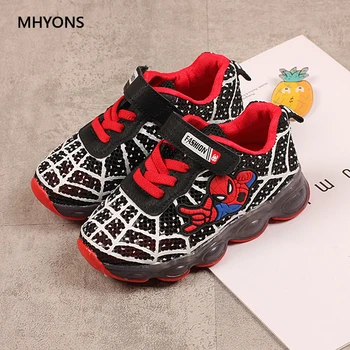 

2019 Kids Shoes For Boys Girls Light Luminous Spiderman Children Luminous baby Sneakers Mesh Sport Boy Girl Led Light Shoes